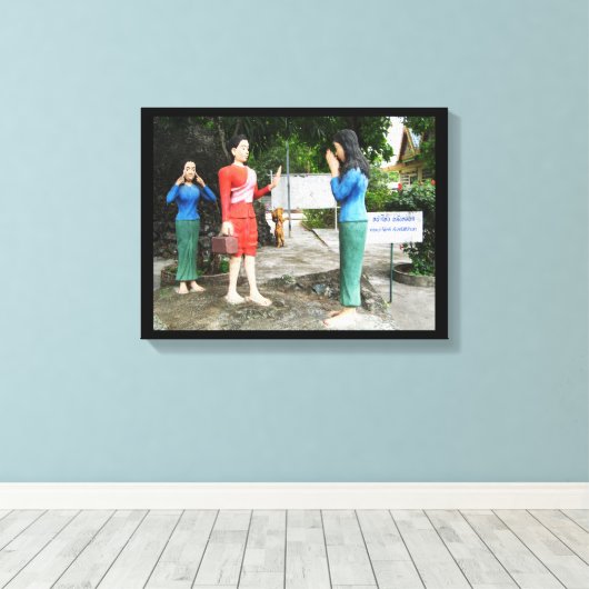 Achter je rug kijken canvas afdruk (Insitu (Houten vloer))