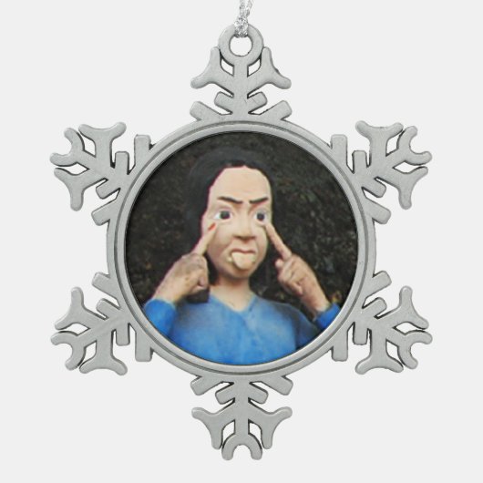 Achter je rug kijken tin sneeuwvlok ornament (Voorkant)