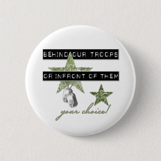 Achter onze troepen of voor hen ronde button 5,7 cm (Voorkant)