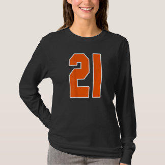 Achteraan gedrukt oranje sportblok nummer 21 voor  t-shirt