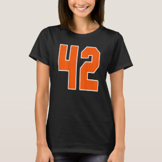 Achteraan oranje sport blok nummer 42 voor sport t-shirt