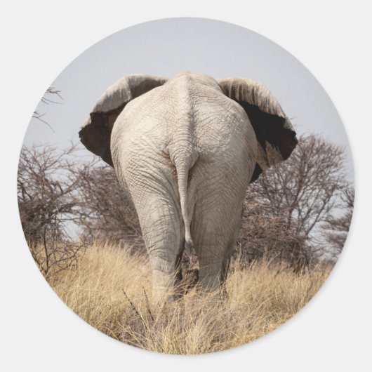 Achteraanzicht van olifant ronde sticker (Voorkant)