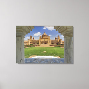 Achteraanzicht van Umaid Bhawan Palace hotel, Jodj Canvas Afdruk