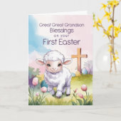 Achterachterkleinzoon Baby's eerste Pasen Religieu Kaart (Gele Bloem)