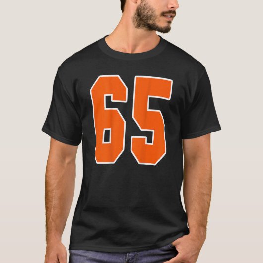 Achteraf afdrukken Oranje sportblok nummer 65 voor T-shirt (Voorkant)