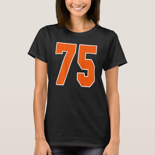 Achteraf afdrukken Oranje sportblok nummer 75 voor T-shirt (Voorkant)