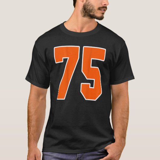 Achteraf afdrukken Oranje sportblok nummer 75 voor T-shirt (Voorkant)