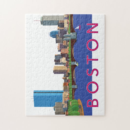 Achterbaai Boston Skyline Illustratie Legpuzzel (Verticaal)