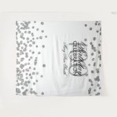 Achtergrond 100e verjaardag Zilver Wit Confetti Wandkleed (Voorkant (horizontaal))
