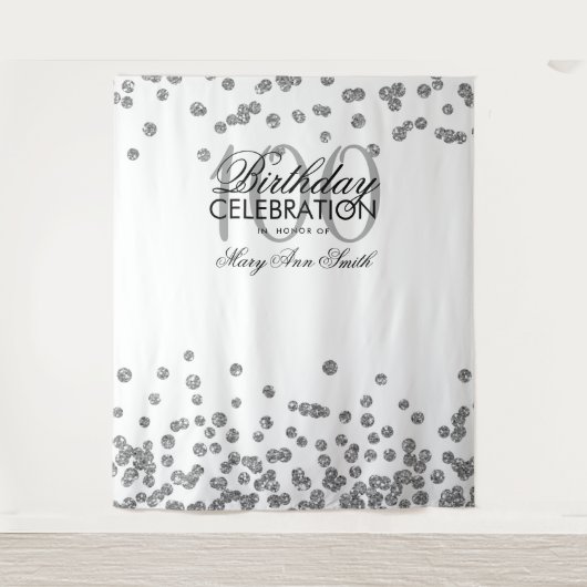 Achtergrond 100e verjaardag Zilver Wit Confetti Wandkleed (Voorkant)