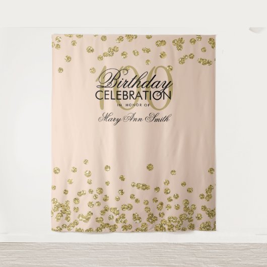 Achtergrond 100ste verjaardag Goud Roze Confetti Wandkleed (Voorkant)