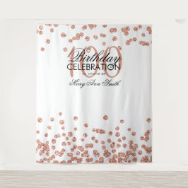 Achtergrond 100ste verjaardag Roze Goud Wit Confet Wandkleed