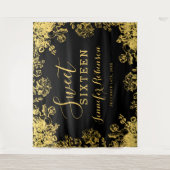 Achtergrond 16e zweet zestien verjaardag Gold Flor Wandkleed (Voorkant)