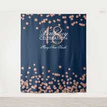 Achtergrond 18e Verjaardag Rose Goud Navy Confetti