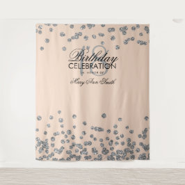 Achtergrond 18e Verjaardag Zilver Blush Roze Confe Wandkleed