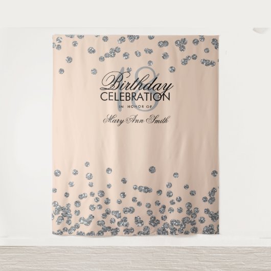 Achtergrond 18e Verjaardag Zilver Blush Roze Confe Wandkleed (Voorkant)