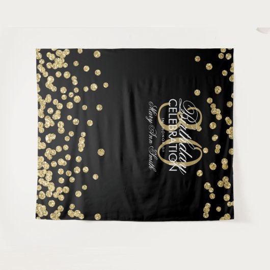 Achtergrond 30e verjaardag Gold Black Confetti Wandkleed (Voorkant (horizontaal))