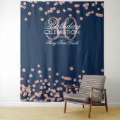 Achtergrond 30e Verjaardag Rose Goud Navy Confetti Wandkleed (In situ)