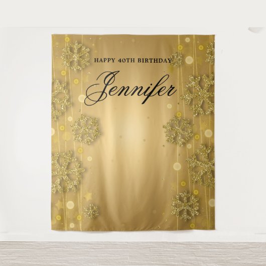Achtergrond 40e verjaardag Gold Winter Glitter Wandkleed (Voorkant)