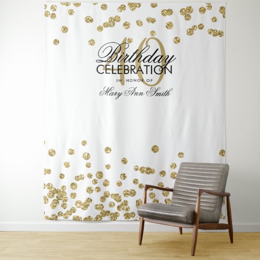 Achtergrond 40e verjaardag Goud Wit Confetti Wandkleed (In situ)