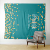 Achtergrond 50e verjaardag Goud Teal Confetti Wandkleed (In Situ (horizontaal))