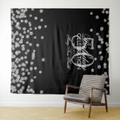 Achtergrond 50e verjaardag Zilver Zwart Confetti Wandkleed (In Situ (horizontaal))