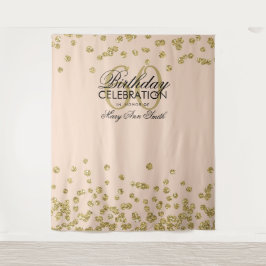 Achtergrond 60e verjaardag Goud Blush Roze Confett Wandkleed