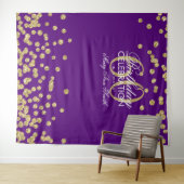 Achtergrond 60e verjaardag goud paars confetti wandkleed (In Situ (horizontaal))