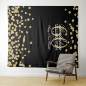 Achtergrond 60e verjaardag Goud Zwart Confetti Wandkleed (In Situ (horizontaal))