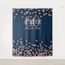 Achtergrond 60e verjaardag Rose Goud Navy Confetti