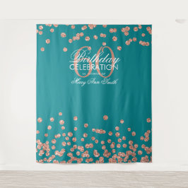 Achtergrond 60e verjaardag Roze Goud Teal Confetti Wandkleed