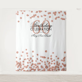 Achtergrond 60e verjaardag Roze Goud Wit Confetti Wandkleed