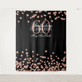 Achtergrond 60e verjaardag Roze Goud Zwart Confett Wandkleed