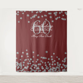 Achtergrond 60e verjaardag Zilver Burgundy Confett Wandkleed