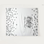 Achtergrond 60e verjaardag zilver wit confetti wandkleed (Voorkant (horizontaal))