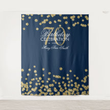 Achtergrond 70e Verjaardag Goud Navy Blauwe Confet