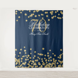 Achtergrond 70e Verjaardag Goud Navy Blauwe Confet Wandkleed