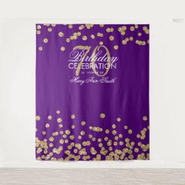 Achtergrond 70e verjaardag Goud Paars Confetti Wandkleed