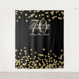 Achtergrond 70e verjaardag Goud Zwart Confetti Wandkleed