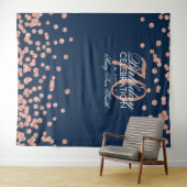 Achtergrond 70e verjaardag Rose Goud Navy Confetti Wandkleed (In Situ (horizontaal))