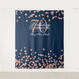 Achtergrond 70e verjaardag Roze Goud Navy Confetti Wandkleed