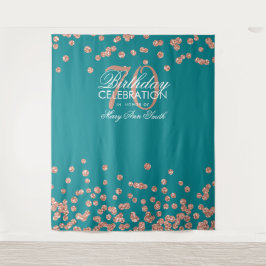 Achtergrond 70e verjaardag Roze Goud Teal Confetti Wandkleed