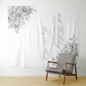 Achtergrond 80e verjaardag Floral Silver & White Wandkleed (In Situ (horizontaal))