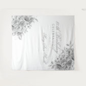 Achtergrond 80e verjaardag Floral Silver & White Wandkleed (Voorkant (horizontaal))