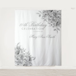 Achtergrond 80e verjaardag Floral Silver & White Wandkleed
