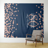 Achtergrond 80ste verjaardag Rose Goud Navy Confet Wandkleed (In Situ (horizontaal))