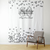 Achtergrond 80ste verjaardag Zilver Wit Confetti Wandkleed (In situ)