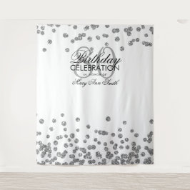 Achtergrond 80ste verjaardag Zilver Wit Confetti Wandkleed
