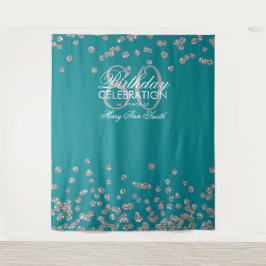Achtergrond 80ste verjaardag Zilveren Turquoise Co Wandkleed