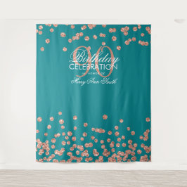 Achtergrond 90ste verjaardag Roze Goud Teal Confet Wandkleed
